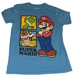 Nintendo Boys Size M Super Mario Bros Blue Graphic T-Shirt